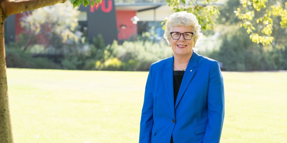 Chancellor Gail McGowan outside
