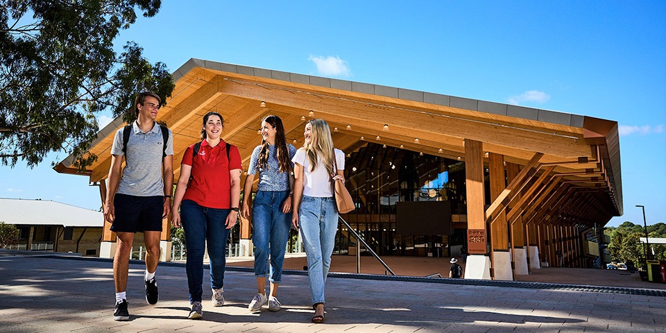 4 students in front of Boola Katitjin