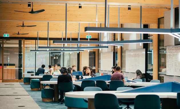 groups of students studying in BK space