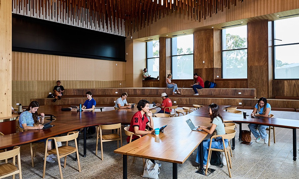 Students in tiered seating area