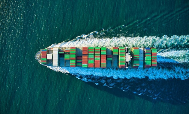 Cargo ship on the ocean