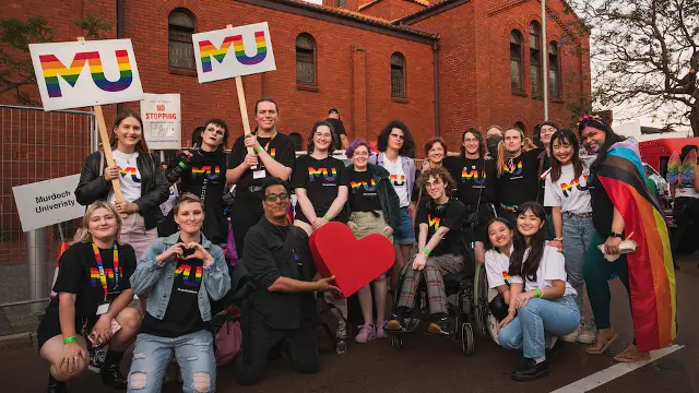 staff and students at the pride parade