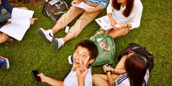 Group of students on Bush Court