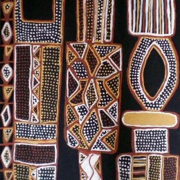 Jean Bapitiste's painting APUATIMI, Pukumani Poles
