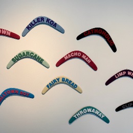 Keemon WILLIAMS' painting Sissy Town, Killer Koa, Cathoholic, Sugarcane, Macho Man, Smalltown Boy, Fairy Bread, Limp Wrist, Throwaway, Clipped Wings