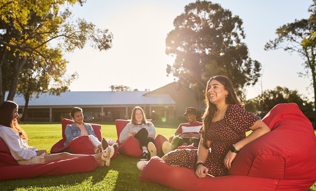 Students sat on Bush Court