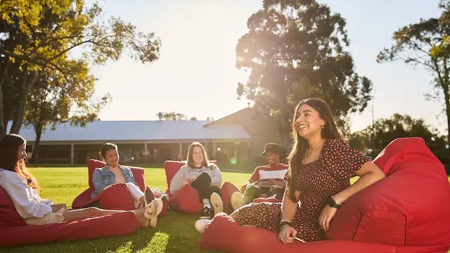 Students sat on Bush Court