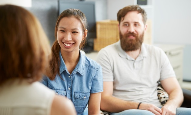 Female and male Caladenia Counselling clients talking with female counsellor