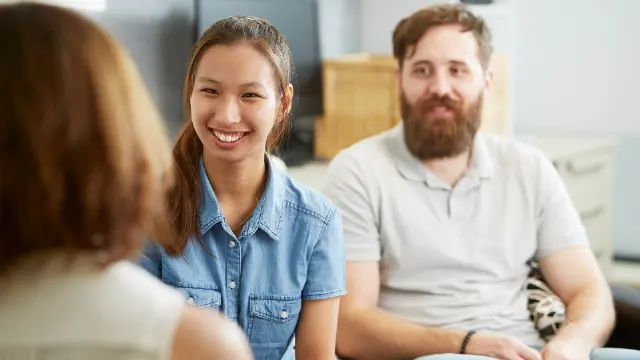 Female and male Caladenia Counselling clients talking with female counsellor