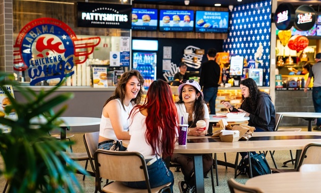 Students eating in Student Hub