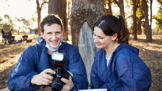 Murdoch University Forensic students looking at a camera