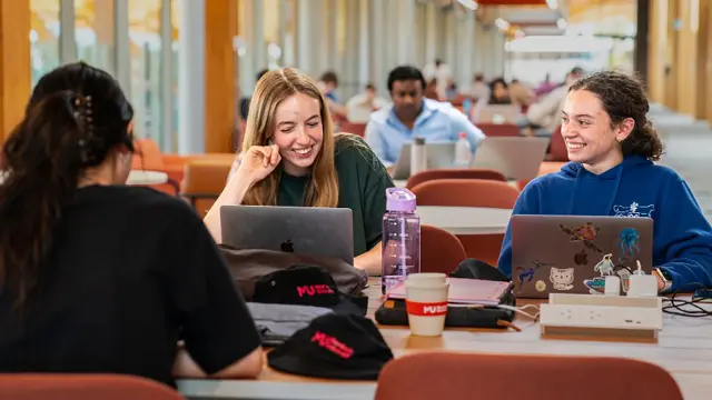 Students collaborating in a campus common area