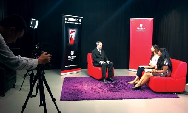 Creative Arts students filming an interview at Murdoch's Dubai campus.