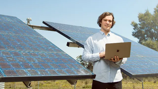 student with solar panels