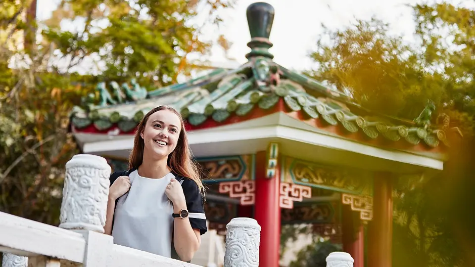 Girl in chinese gardens