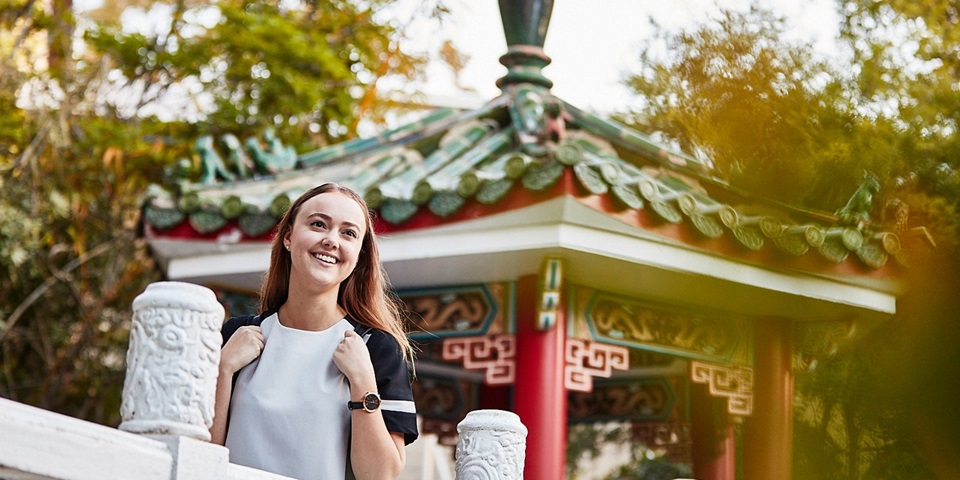 Girl in chinese gardens