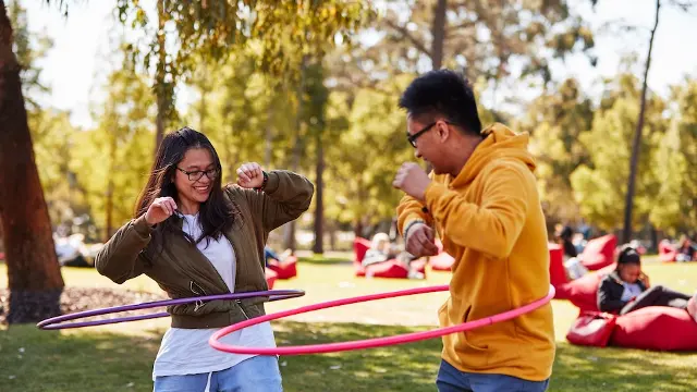 Students hula-hooping