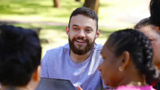 K-Track students talking on Bush Court.