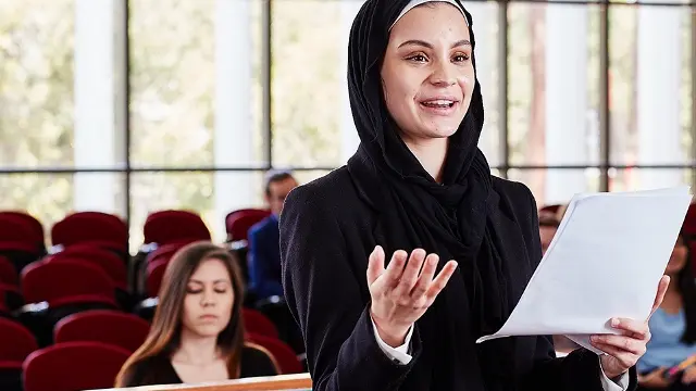 Murdoch University law student speaking in moot court