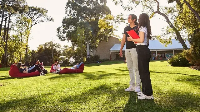 Students standing together on Bush Court