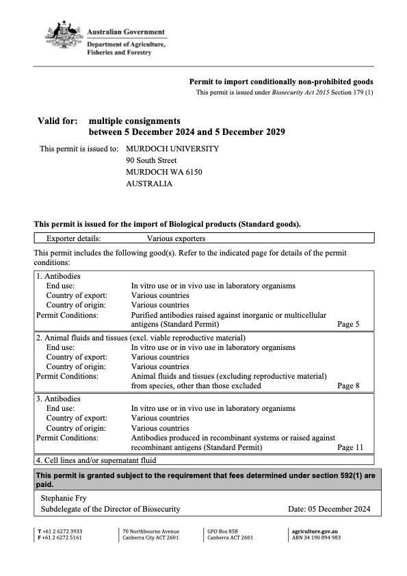 Import Permit Format Research and Innovation Office | Murdoch University