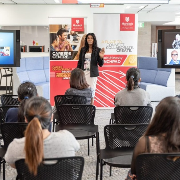 A presenter running a careers event at Murdoch Launchpad.