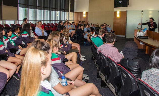 High school students in the Moot Court.