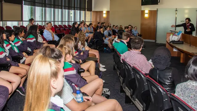 High school students in the Moot Court.