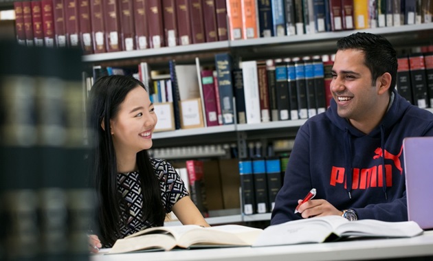 Students working together in the library.