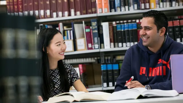 Students working together in the library.