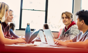 Students studying as a group in the Level 3, South Wing Buzz zone