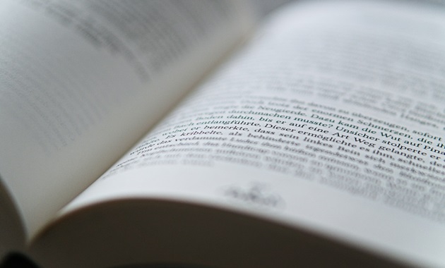 An open book with text mostly out of focus