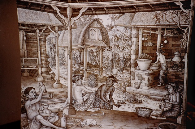 Balinese painting of domestic scene