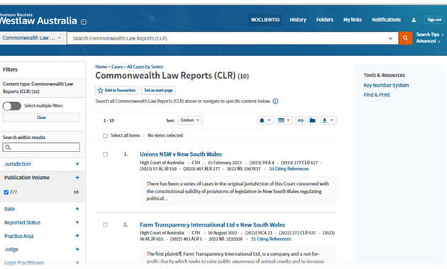 Screenshot of the Westlaw database