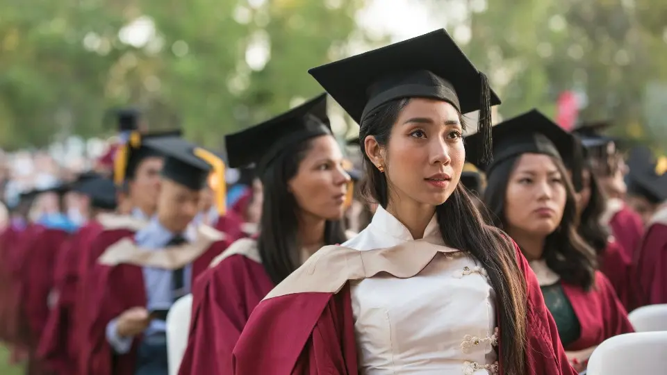 Murdoch graduates sitting outside during their graduation ceremony