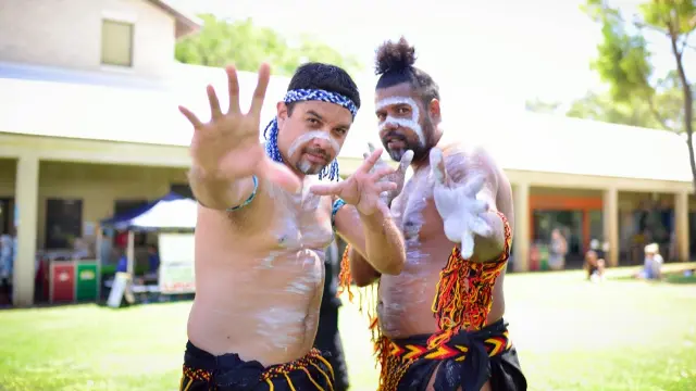 First Nations dancers perform in traditional dress