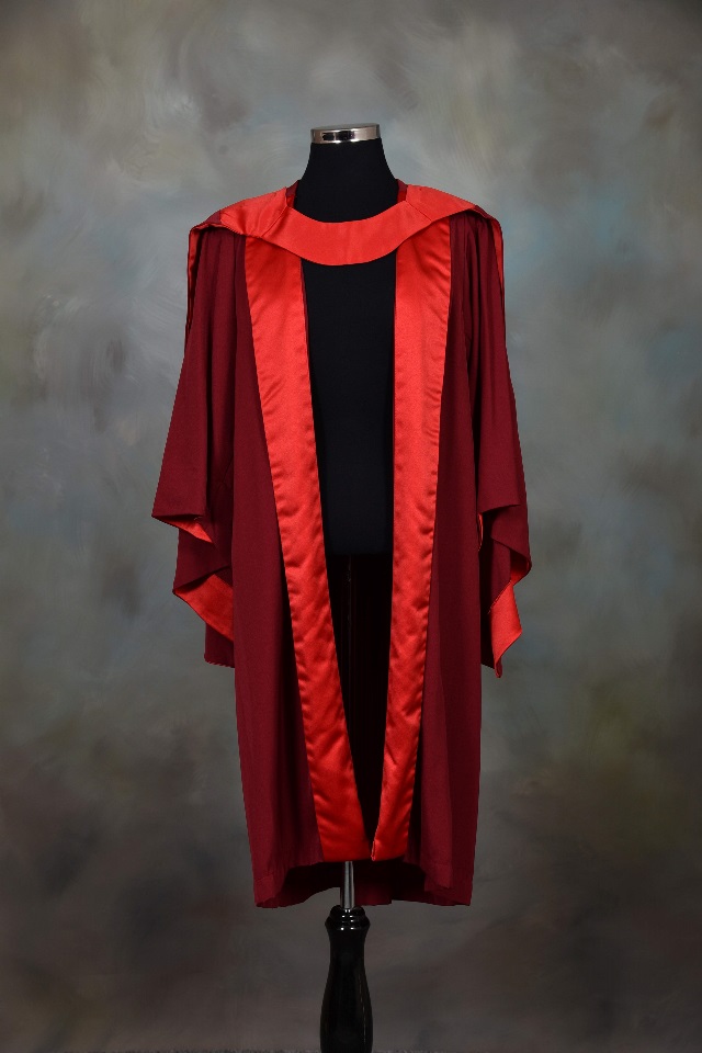 Front view of PhD graduation gown