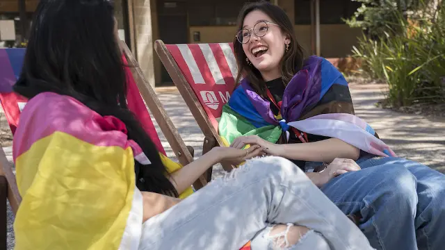 two students with flags