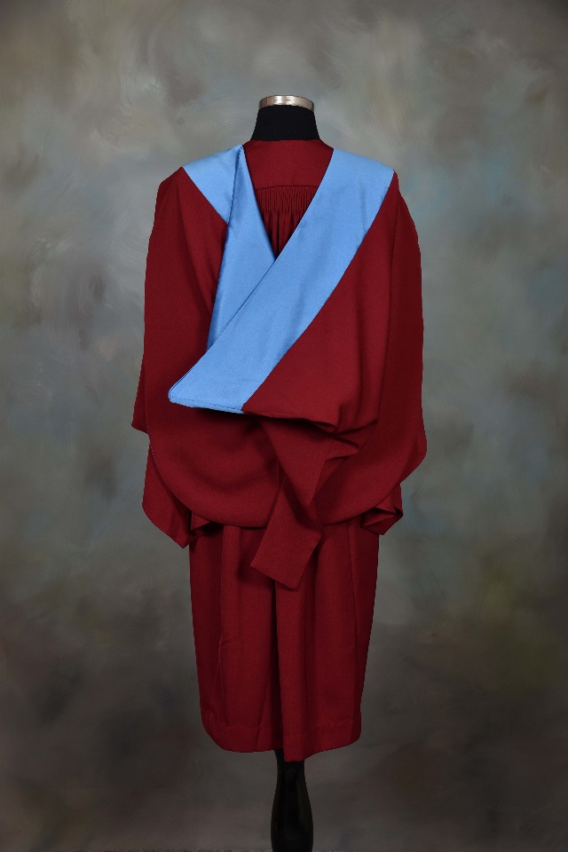 Back view of Masters graduation gown