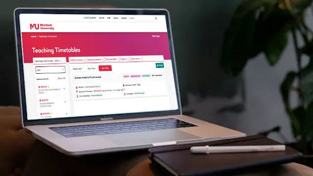 Laptop showing teaching timetable application