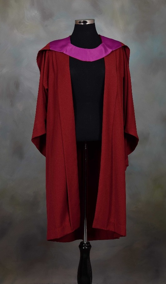 Front view of a bachelor graduation gown
