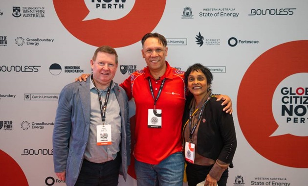 Murdoch University's Professor Simon McKirdy, Professor Michael Wear and Susan Marie at Global Citizen NOW: Perth