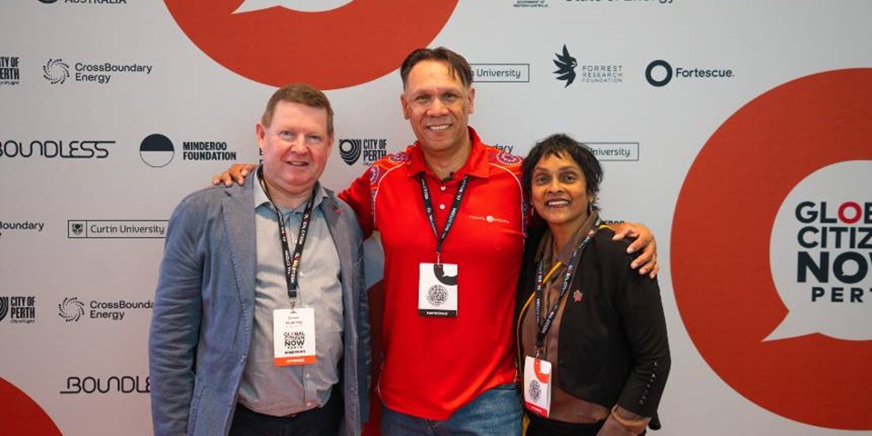 Murdoch University's Professor Simon McKirdy, Professor Michael Wear and Susan Marie at Global Citizen NOW: Perth