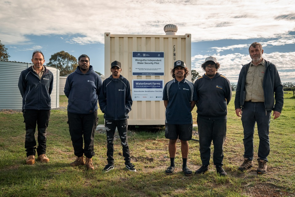 L-R: Wongutha CAPS Facilities Manager Kris Nostrini, Latrell Lenmardie, Quinston Finlay, Joshua Corbett, Urshton Walker-Boddington, Associate Professor John Ruprecht.