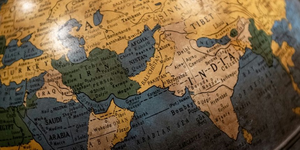 A world globe focussed on India
