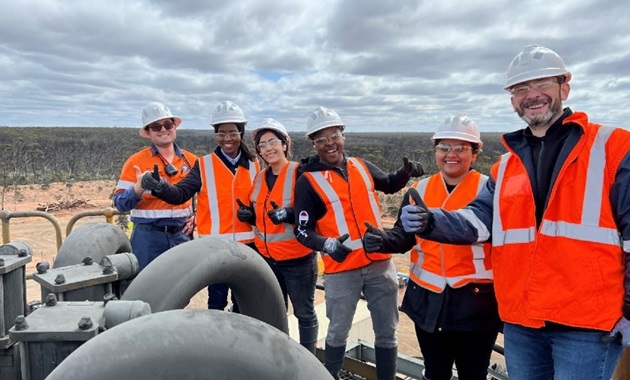 Murdoch university students with Professor Aleksander Nikoloski (far right) visiting IGO Ltd's nickel, copper and cobalt operation.