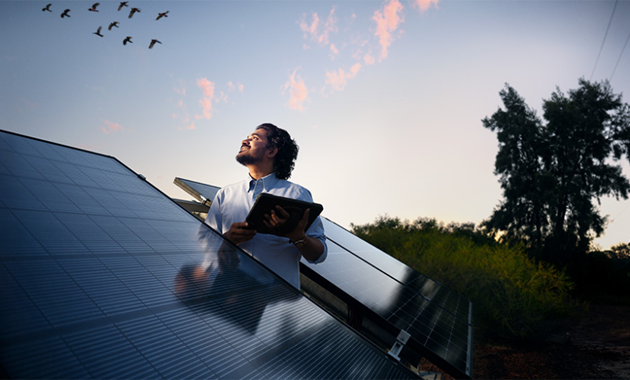 Rohit Bomma, a Murdoch University renewable energy graduate, working as an electrical engineer designing solar and battery systems that support clean energy and sustainability.