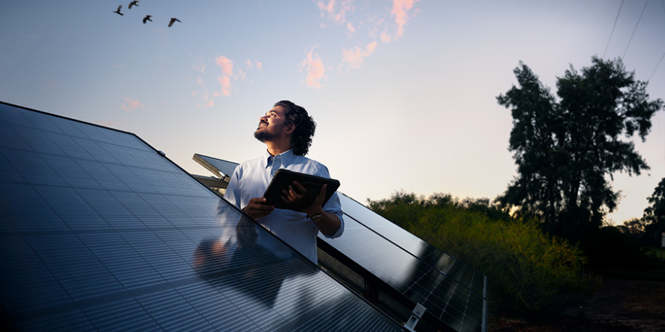 Rohit Bomma, a Murdoch University renewable energy graduate, working as an electrical engineer designing solar and battery systems that support clean energy and sustainability.