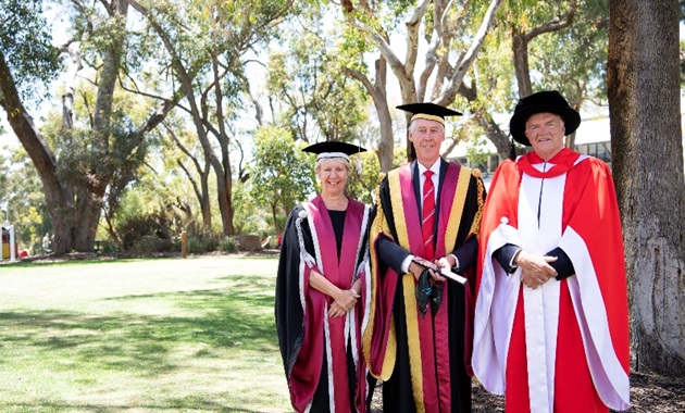 Murdoch University Chancellor Gary Smith, Vice Chancellor Eeva Leinonen and Governor Kim Beazley