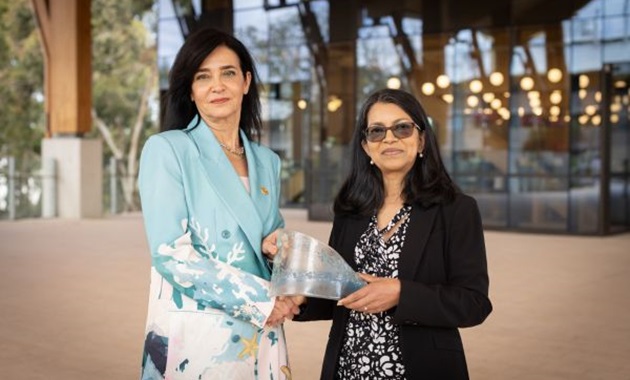 PVC College of STEM Professor Parisa Bahri and 2024 Aspire Award winner Dr Biji Kurup